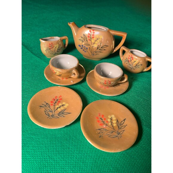 Orange Luster Painted Child’s Tea Set - Post WWII Occupied Japan Late 40's - Picture 1 of 5